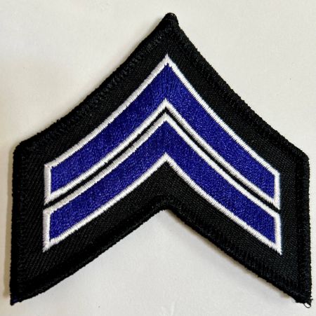 CORPORAL (CPL) CHEVRONS PURPLE with WHITE TRIM on BLACK - SOLD in PAIRS.